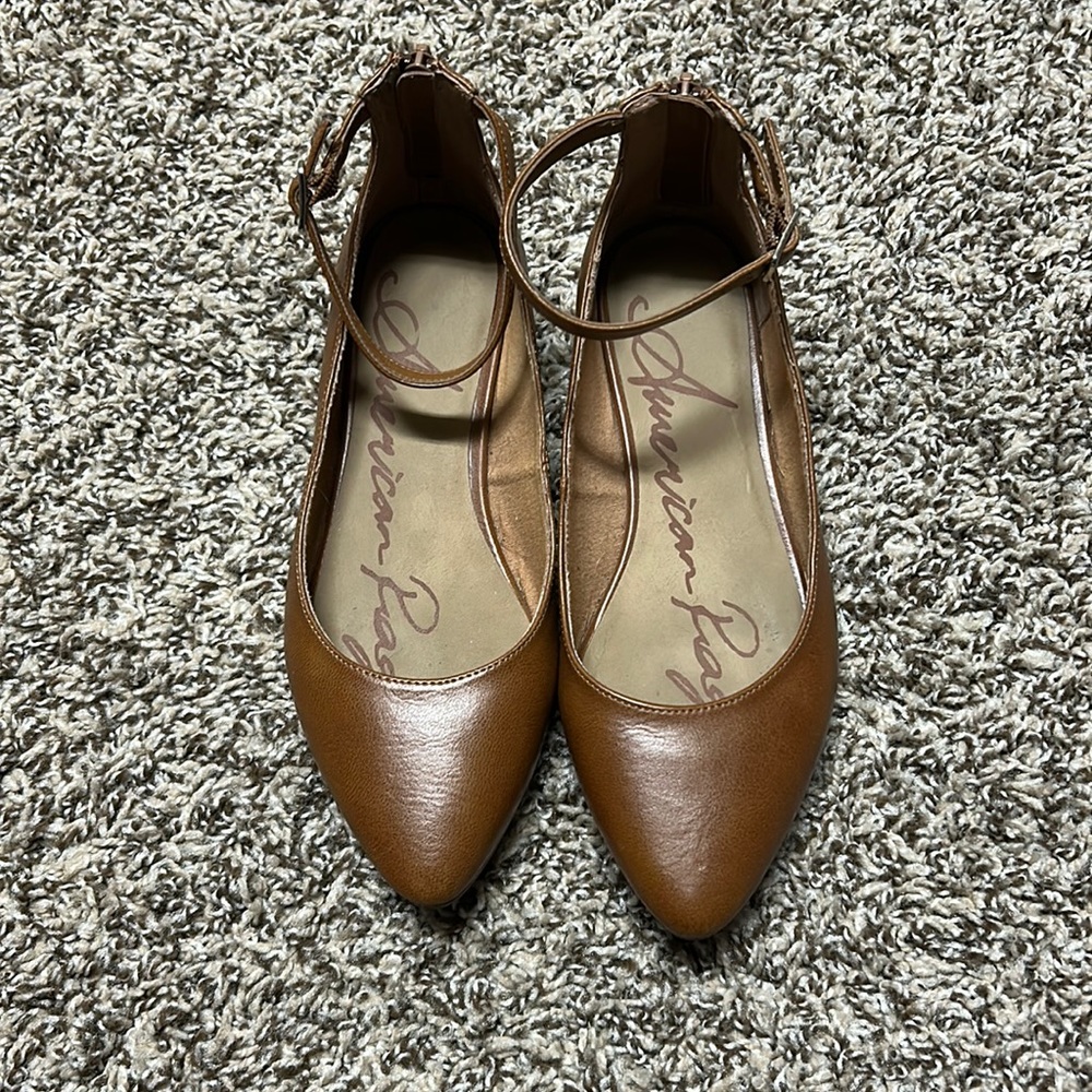 American Rag Brown Flats with ankle strap Size 6